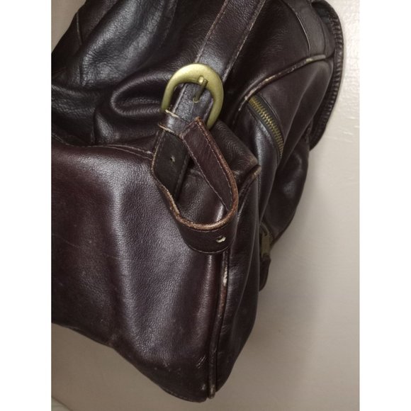 Frye Leather Medium Chocolate Brown Drawstring Closure Backpack With Bronze Acc. main image 7
